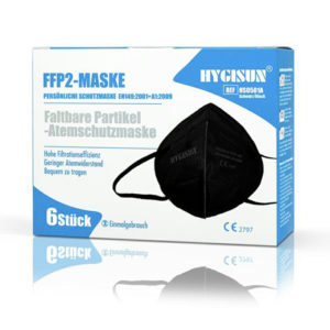 Hygisum faltbare FFP2 Atemschutzmaske - Schwarz, 6 Stück
