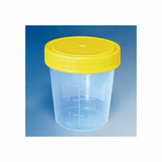 ratiomed Urinbecher mit gelbem Schraubdeckel - 100ml, 5 Stück